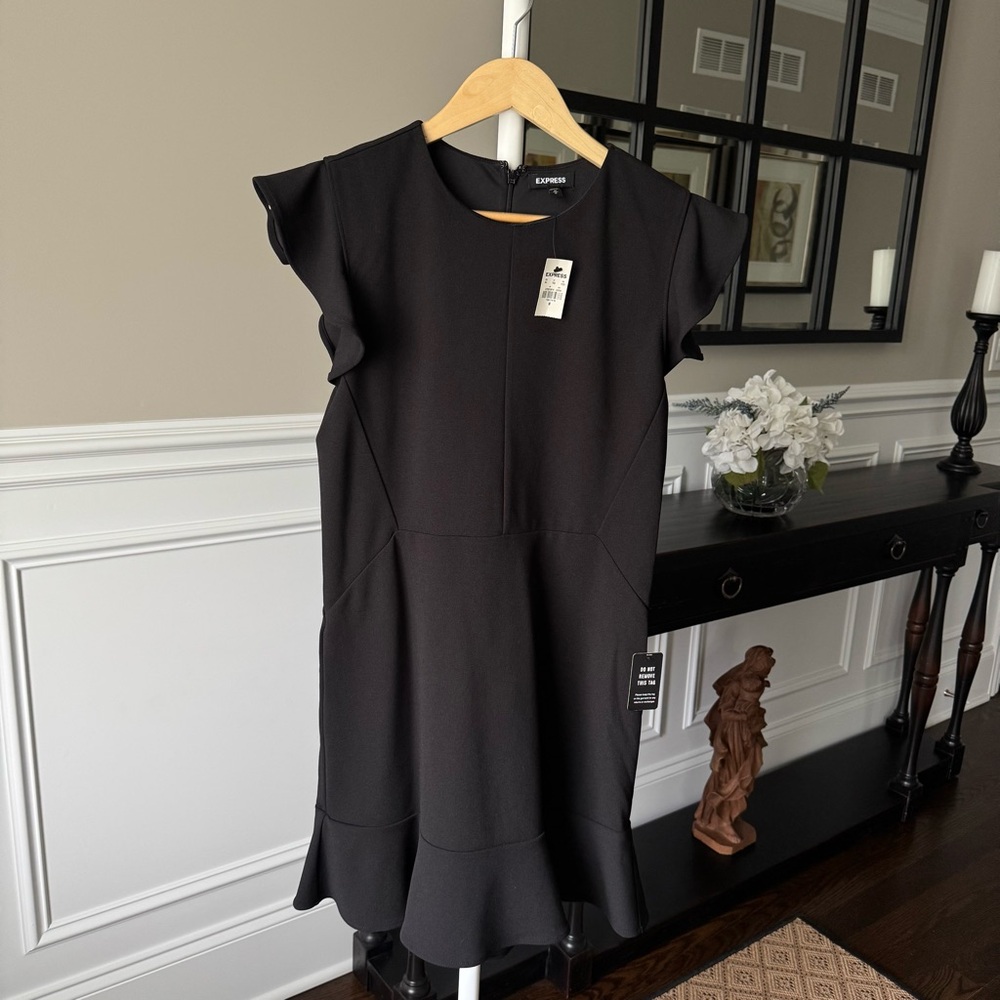 Express Black Ruffled A-Line Mini Dress